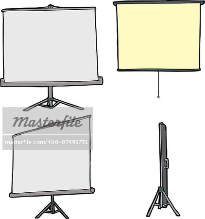 Cartoons of various projector screens on isolated background