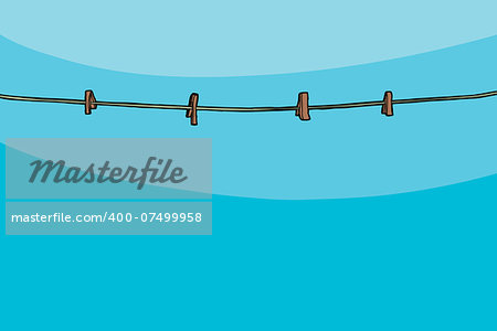 Clothesline with clothespins on blue sky background