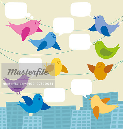 Vector card with birds and speech bubbles