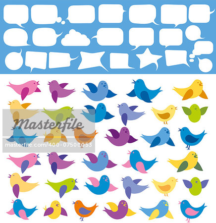 Vector card with birds and speech bubbles