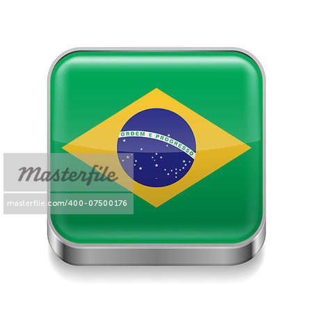 Metal square icon with Brazillian flag colors