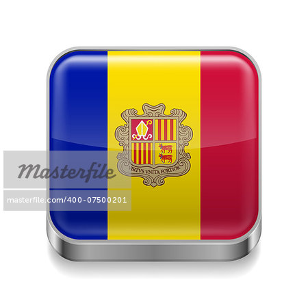 Metal square icon with Andorran flag colors
