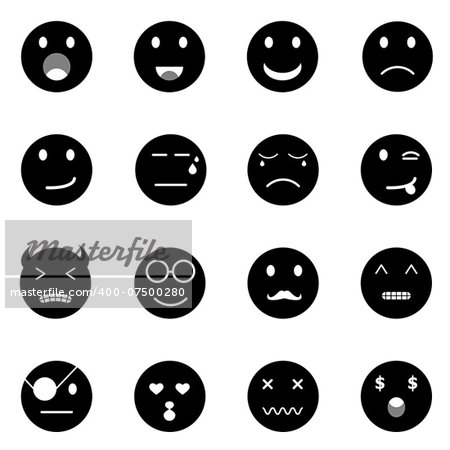 Emotion round face icons on white background, stock vector