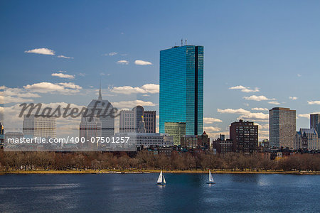 View of Boston city landscape by the water