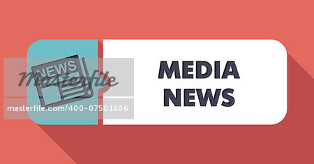 Media News Concept in Flat Design with Long Shadows on Scarlet Background.