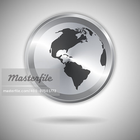 World map on metallic circle element. Vector illustration