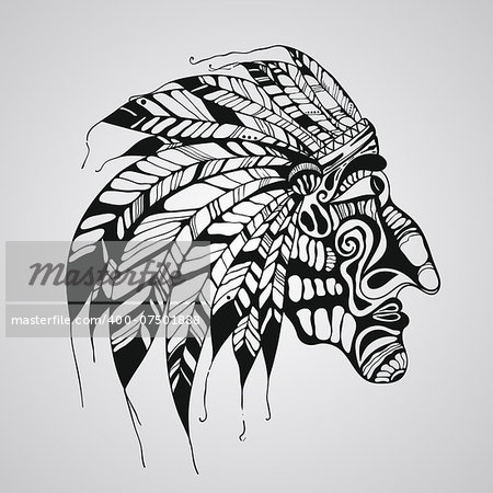 Vector hand drawn Tattoo, Native American Indian chief