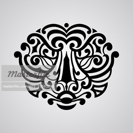 vector tiger face tattoo sketch, Polynesian tattoo style