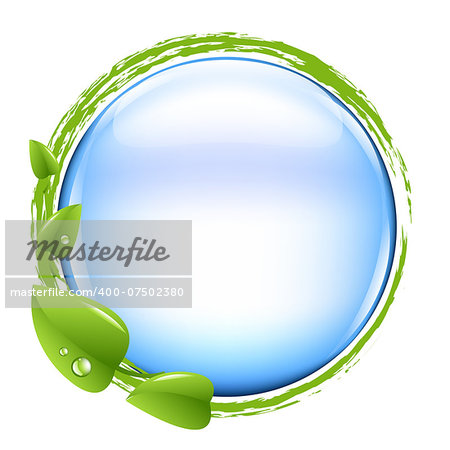 Blue Ball And Green Leafs,  Vector Illustration