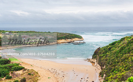 View towards Port Campbell along its inlet  from the road to the west