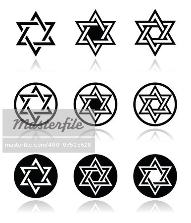 Judaic, Jewish religious symbol - David star vector, icons set
