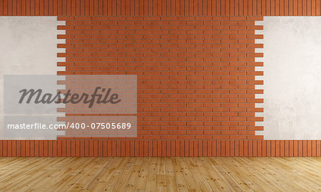 Empty room with brick wall and wooden floor - rendering