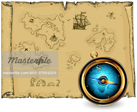 compass with ancient map, this illustration may be useful as designer work