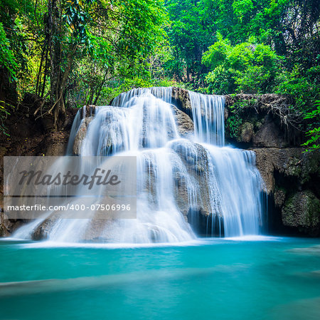 Deep forest waterfall at National Park Kanchanaburi Thailand