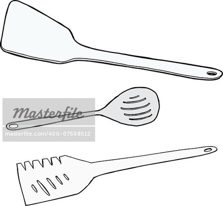 Three cooking spatulas over isolated white background