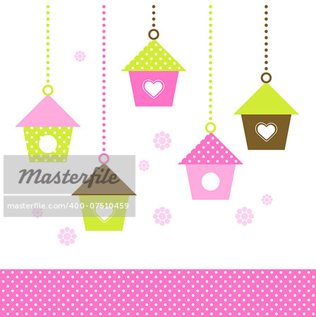 Multicolored love Birdhouses for your spring design. Vector