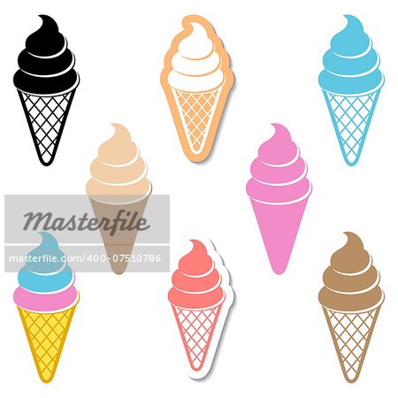 Various sorts of ice cream in waffle cones