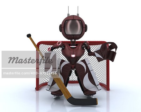 3D Render of an Android playing ice hockey