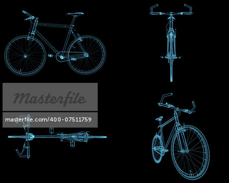 Bicycles x-ray blue transparent isolated on black