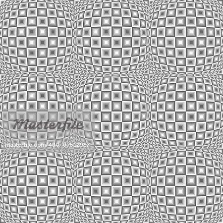 Design seamless monochrome warped checked pattern. Abstract convex textured background. Vector art. No gradient