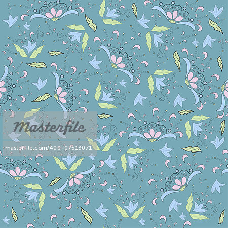 Floral retro wallpaper with grunge effect. Seamless background. EPS 10 vector illustration.