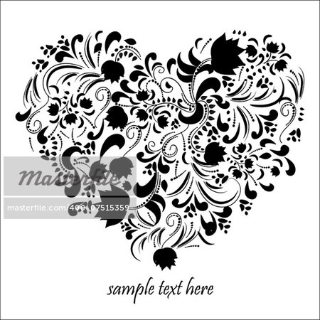 Floral black heart art vector illustration cute