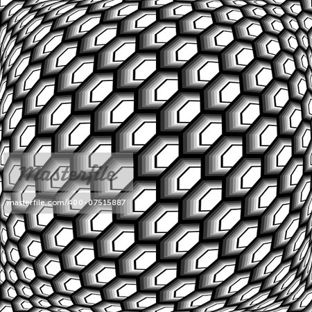 Design monochrome warped grid hexagon pattern. Abstract latticed textured background. Vector art. No gradient