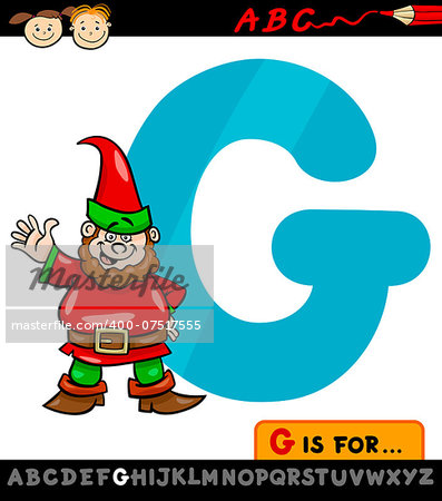 Cartoon Illustration of Capital Letter G from Alphabet with Gnome for Children Education