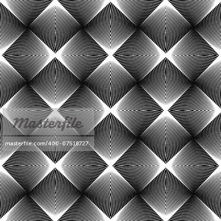 Design seamless monochrome geometric pattern. Abstract diamond interlacing textured background. Vector art