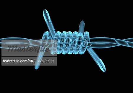 Barbed wire x-ray blue transparent isolated on black