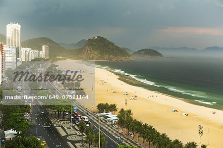 Copacabana beach and storm clouds, Rio De Janeiro, Brazil