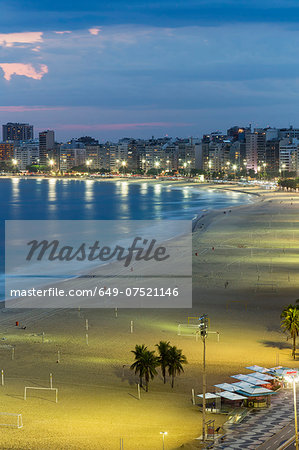 Copacabana beach at nightime, Rio De Janeiro, Brazil