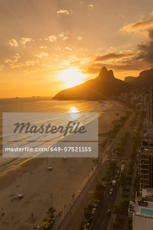 View of Ipanema beach at sunset,  Rio De Janeiro, Brazil