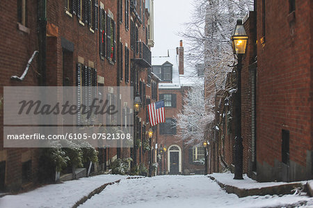 Street view after blizzard in Boston, Suffolk County, Massachusetts, USA