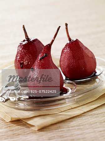 Pears poached in red wine with cloves