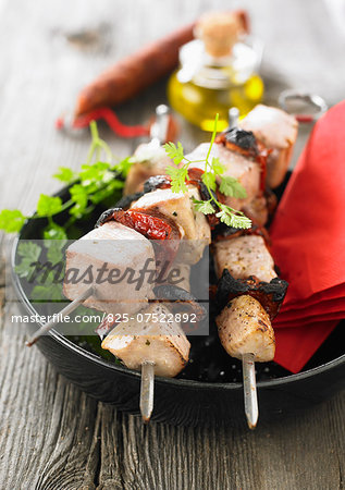 Tuna,chorizo and sun-dried tomato brochettes