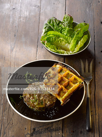 Potato waffle with ground lamb