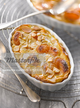 Dried apricot and almond claffoutis