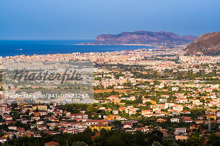 Cityscape of Palermo (Palermu) and the coast of Sicily, seen from Monreale, Sicily, Italy, Mediterranean, Europe