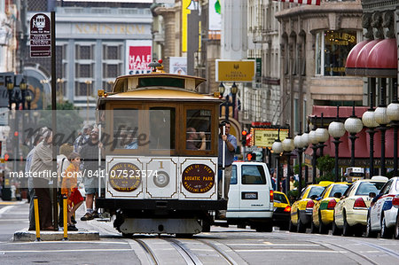 San Francisco Cable Car stops to allow passengers to board, California, United States of America