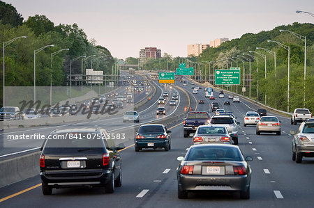 Volume of traffic travelling on freeway lanes, outskirts of Washington DC, USA