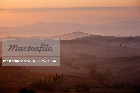 Tuscan landscape of hill slopes in Val D'Orcia, Tuscany, Italy