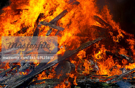 Bonfire burning timber, New Zealand