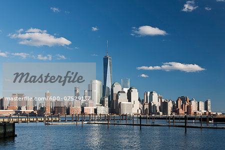 Hudson River and Lower Manhattan Skyline with World Trade Center and One World Trade Center (Freedom Tower), New York City, New York, USA Hudson River and Lower Manhattan Skyline with World Trade Center and One World Trade Center (Freedom Tower), New York City, New York, USA