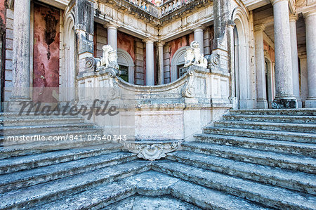 Lions Staircase, Royal Summer Palace of Queluz, Lisbon, Portugal, Europe