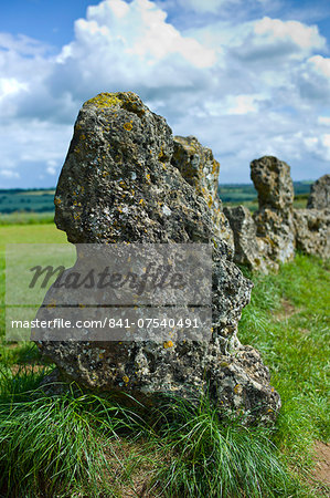 The Rollright Stones monument ancient stone circle, the King's Men, at Little Rollright in The Cotswolds, Oxfordshire, UK