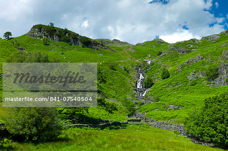 Lakeland countryside and waterfall ghyll at Easedale in the Lake District National Park, Cumbria, UK