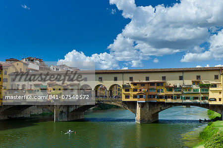 The Ponte Vecchio from the north side of the River Arno, Florence, Tuscany, Italy