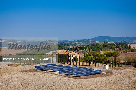 Solar panels at old restored farmhouse at Murlo in Tuscany, Italy