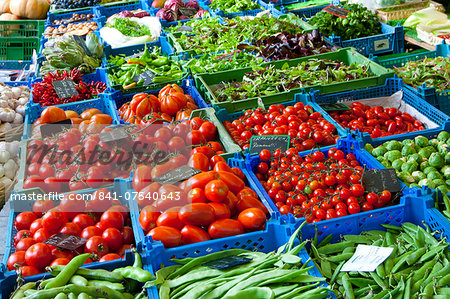 Fresh vegetables on sale at Viktualienmarkt food market in Munich, Bavaria, Germany